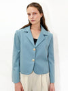 Two Button Blue Crop Jacket Two Button Blue Crop JK - DAMAGE MNEMONIC - BALAAN 2