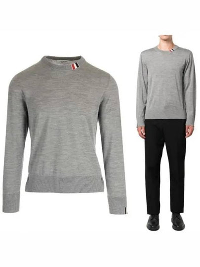 Intarsia Stitch Crew Neck Merino Wool Knit Top Light Grey - THOM BROWNE - BALAAN 2