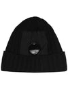 Lens Wappen Ribbed Wool Beanie Black - CP COMPANY - BALAAN 2