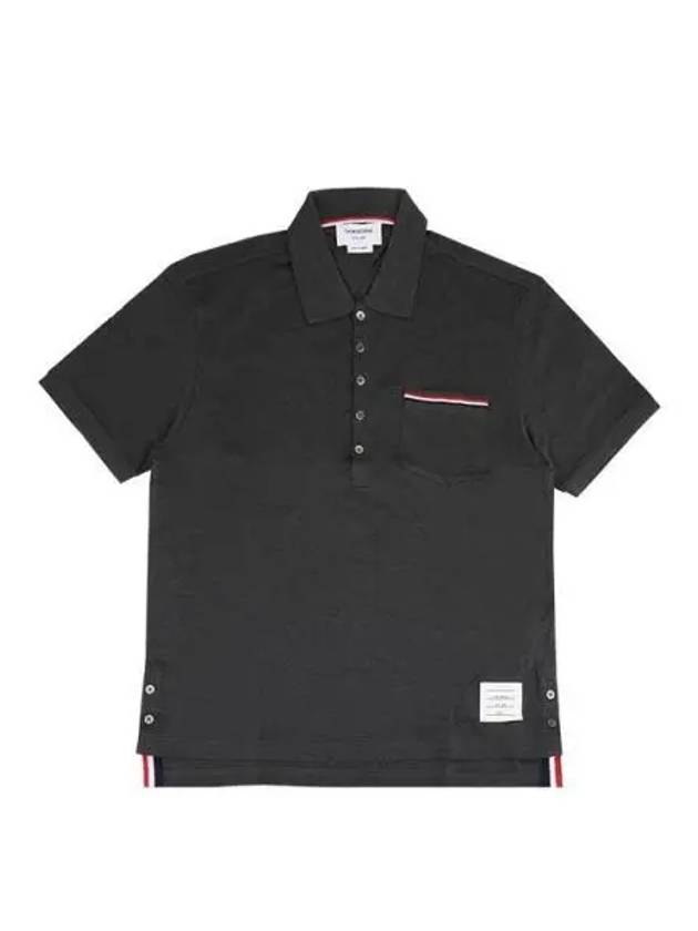 Men's Three Stripes Pocket Mercerized Short Sleeve Polo Shirt Dark Grey - THOM BROWNE - BALAAN 2