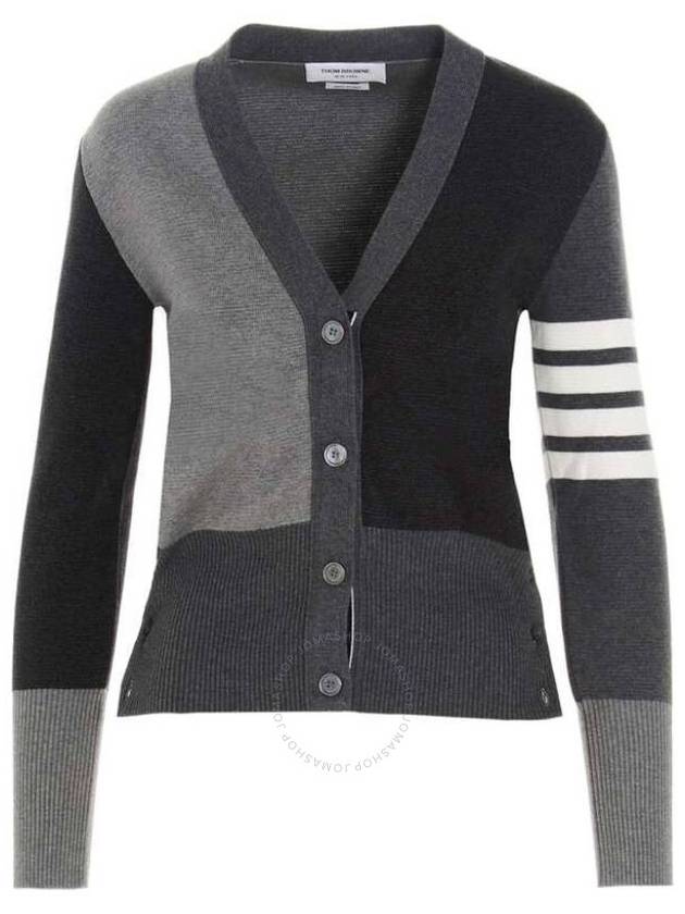 Fun Mix 4 Bar V-Neck Cashmere Cardigan Grey - THOM BROWNE - BALAAN 2