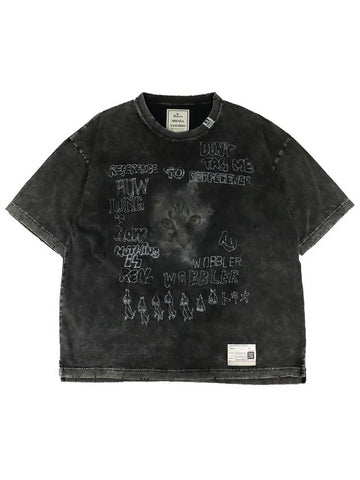 distressed cat print t shirt - MIHARA YASUHIRO - BALAAN 1