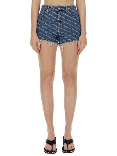 Byte Logo Monogram Denim Shorts Blue - ALEXANDER WANG - BALAAN 2