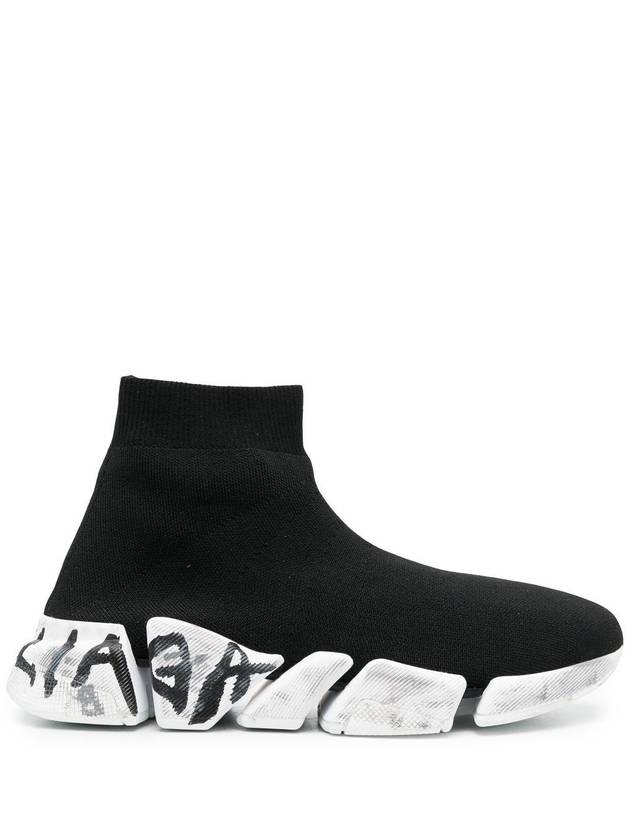 Speed ​​2.0 Graffiti Knit High Top Sneakers Black - BALENCIAGA - BALAAN 2