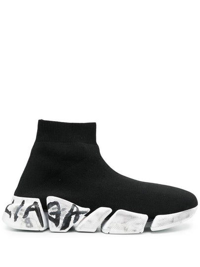 Speed ​​2.0 Graffiti Knit High Top Sneakers Black - BALENCIAGA - BALAAN 2