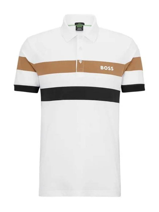 Slim Fit Striped Polo Shirt White - HUGO BOSS - BALAAN 2