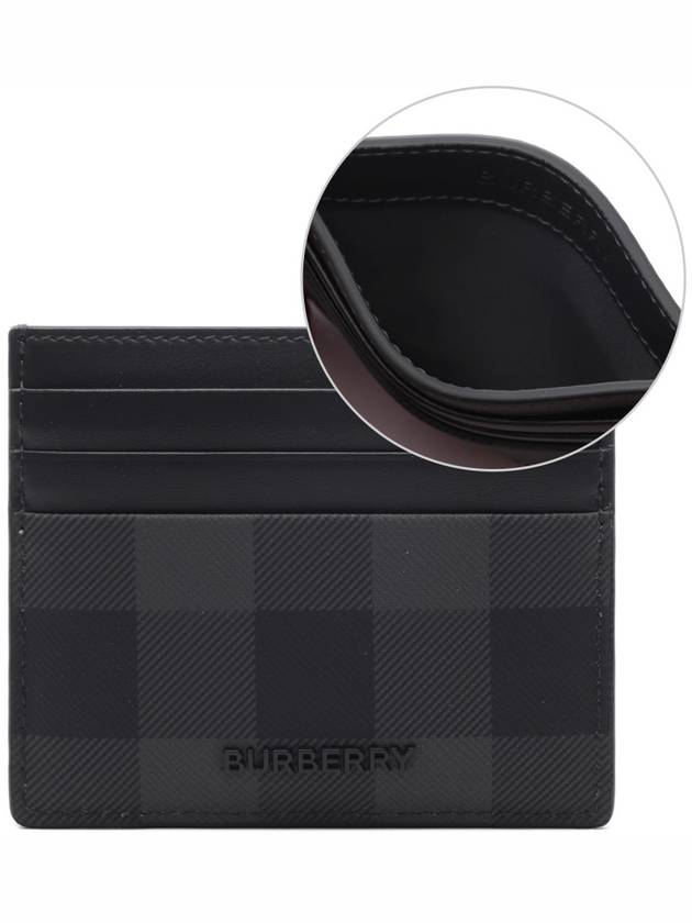 Logo Checked Leather Card Wallet Charcoal - BURBERRY - BALAAN 2