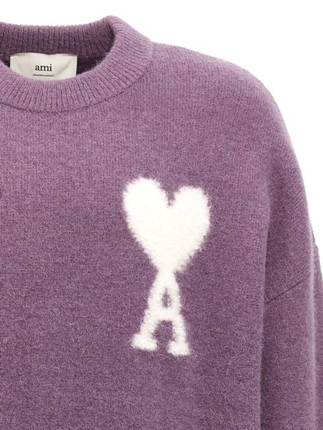 Intarsia Logo Crewneck Knit Top Lilac - AMI - BALAAN 4