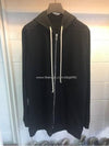 Drawstring Long Fit Cotton Zip-up Hoodie Black - RICK OWENS - BALAAN 3