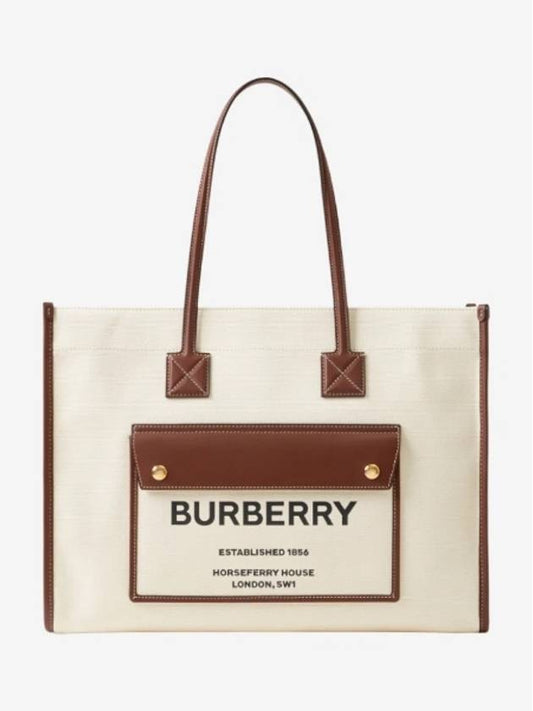 Medium Two-Tone Canvas and Leather Freya Tote Bag Natural Tan - BURBERRY - BALAAN 2