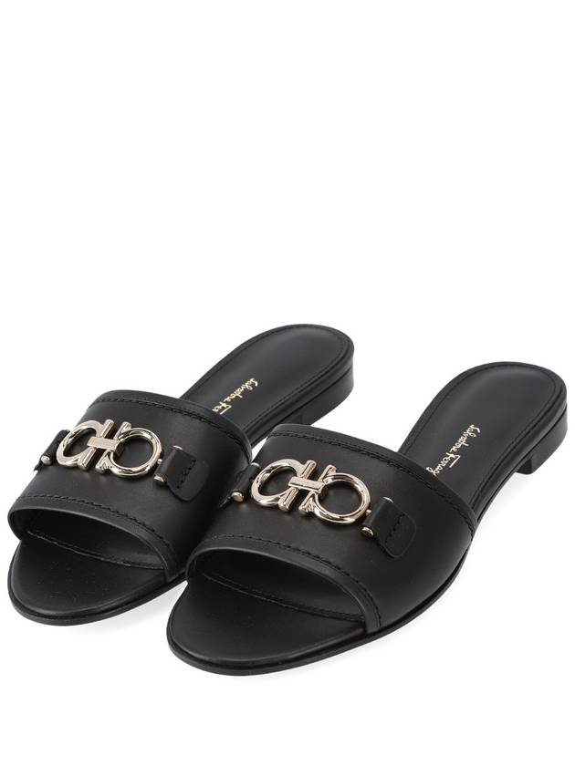 Women's Gancini Rhodes Logo Slippers Black - SALVATORE FERRAGAMO - BALAAN 2