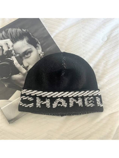 Lettering Logo Cashmere Beanie Black - CHANEL - BALAAN 2