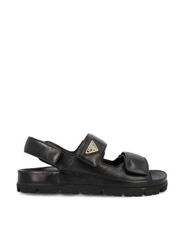 Triangle Logo Flat Nappa Leather Sandals Black - PRADA - BALAAN 1