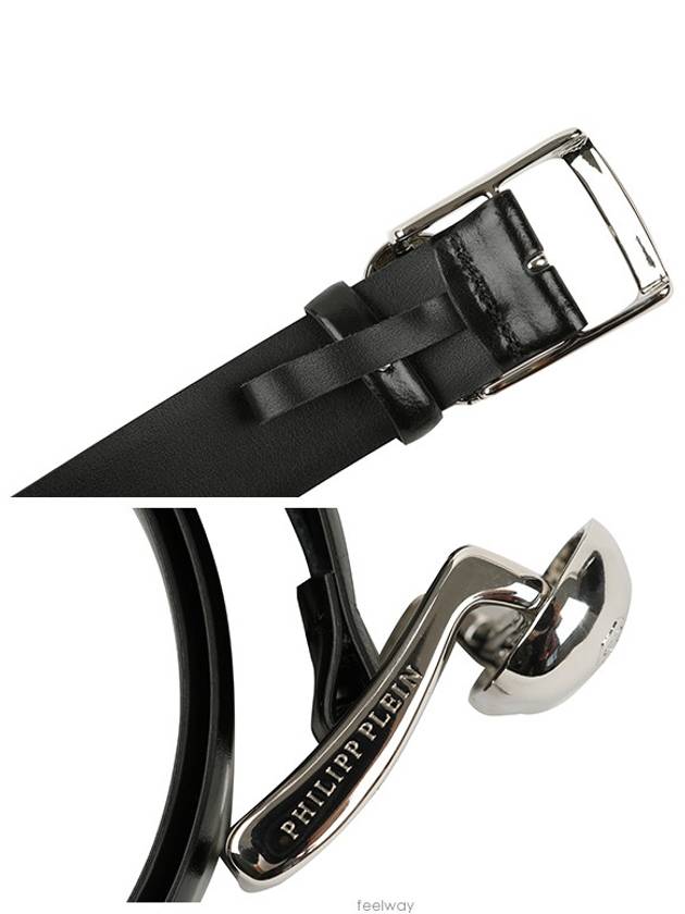 silver buckle skull leather belt black - PHILIPP PLEIN - BALAAN 6