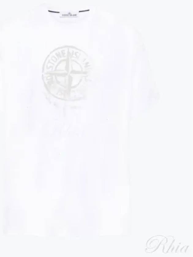 Men's Logo Print Crew Neck Short Sleeve T-Shirt White - STONE ISLAND - BALAAN 2