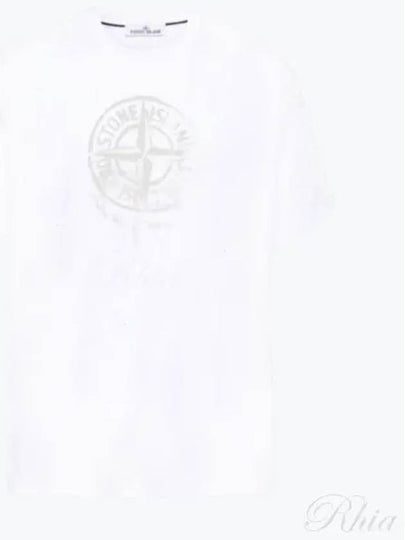 Men's Logo Print Crew Neck Short Sleeve T-Shirt White - STONE ISLAND - BALAAN 2