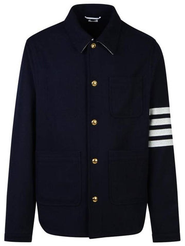 Stripe Detail Button Wool Jacket Navy - THOM BROWNE - BALAAN 1