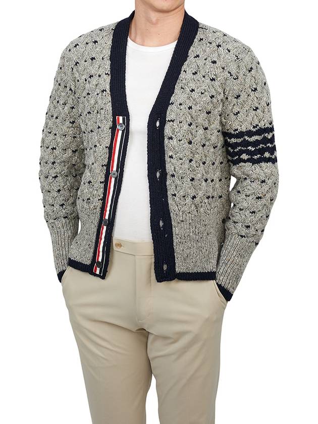 4 Bar Stripe Cable Knit Cardigan Grey - THOM BROWNE - BALAAN 6