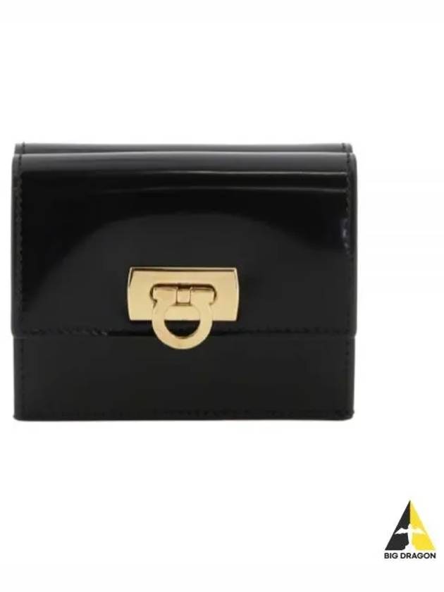 Gancini Compact Half Wallet Black - SALVATORE FERRAGAMO - BALAAN 2