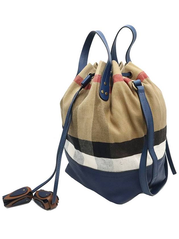 Burberry 40533241 House Check Canvas Brilliant Navy Heston Medium Bucket Bag 2WAY - BURBERRY - BALAAN 3