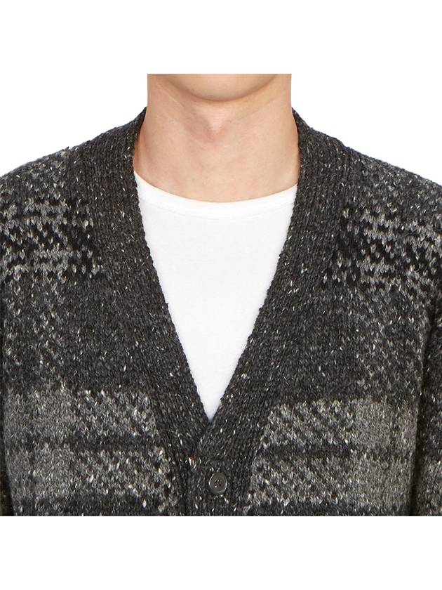 Donegal Tartan Stripe V-Neck Cardigan Grey - THOM BROWNE - BALAAN 8