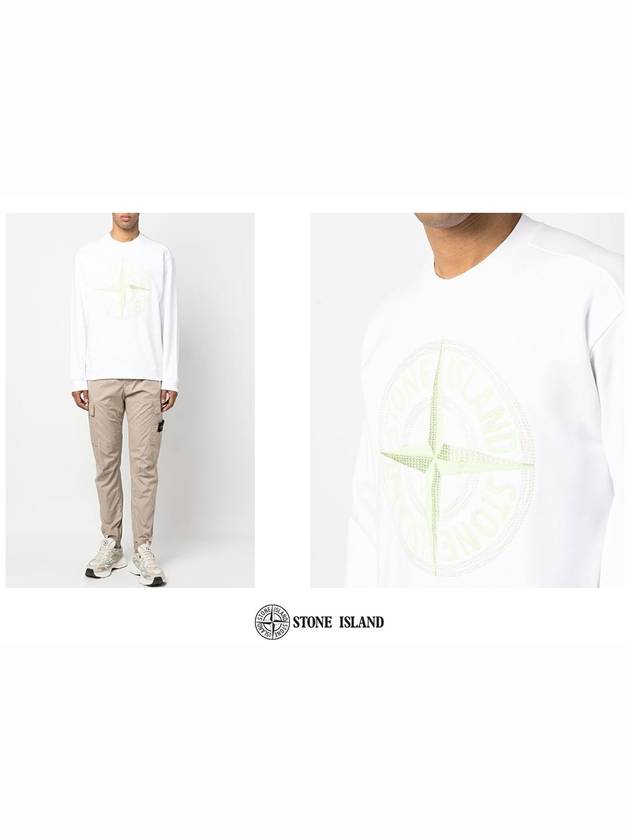 Garment Dyed Stitches Four Print Crewneck Sweatshirt White - STONE ISLAND - BALAAN 6