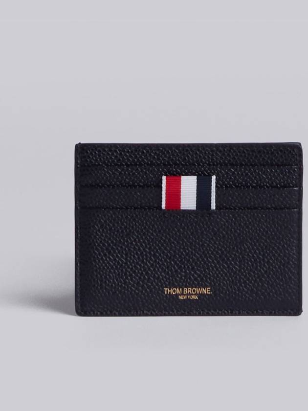 Pebble Grain Leather Stripe Note Compartment Card Wallet Black - THOM BROWNE - BALAAN 2