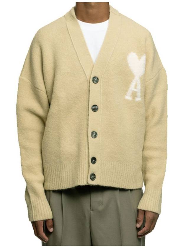 Heart Logo Oversized Cardigan Beige - AMI - BALAAN 6