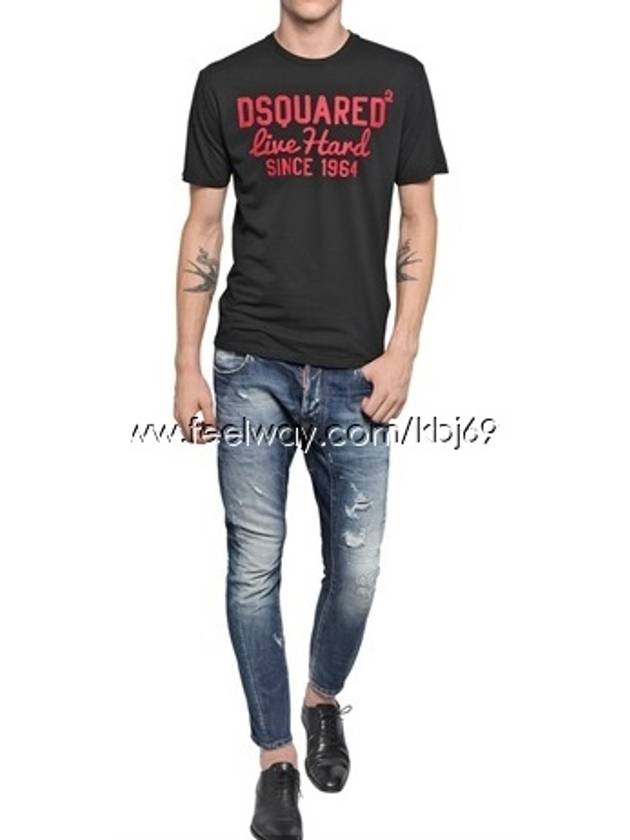 Men's Live Hard Logo Short Sleeve TShirt Black S71GD0131 - DSQUARED2 - BALAAN 4