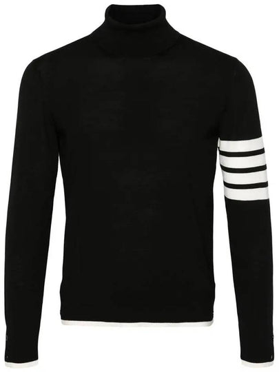 4 Bar Relaxed Fit Fine Merino Wool Turtle Neck Black - THOM BROWNE - BALAAN 2