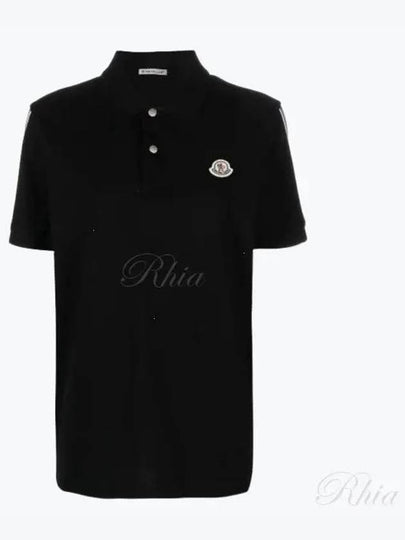 Stripe Trimming Logo Short Sleeve Polo Shirt Black - MONCLER - BALAAN 2