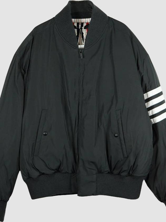 Poly Twill 4-Bar Oversized Knit Down Bomber Jacket Charcoal - THOM BROWNE - BALAAN 2