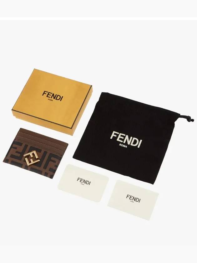 Logo Diamond Leather Card Wallet Brown - FENDI - BALAAN 4