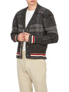 Donegal Tartan Stripe V-Neck Cardigan Grey - THOM BROWNE - BALAAN 7