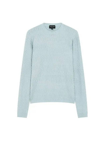 Women s Wave Pattern Crewneck Sweater Light Blue - GIORGIO ARMANI - BALAAN 1