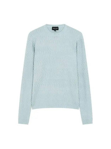 Women s Wave Pattern Crewneck Sweater Light Blue - GIORGIO ARMANI - BALAAN 1