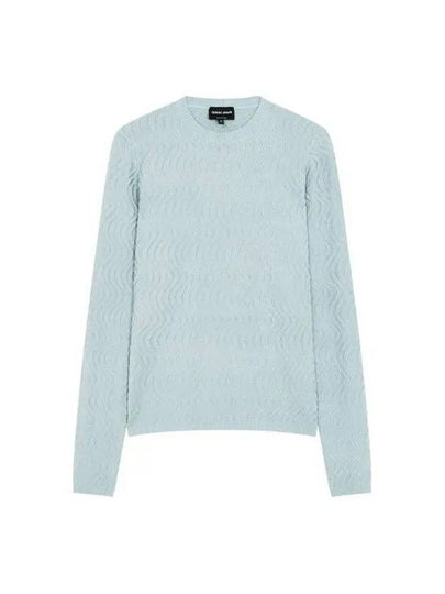 Women s Wave Pattern Crewneck Sweater Light Blue - GIORGIO ARMANI - BALAAN 1