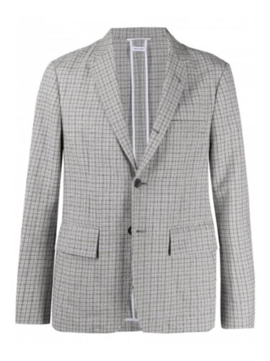 Hairline Check Unconstructed Classic Jacket Medium Gray - THOM BROWNE - BALAAN.