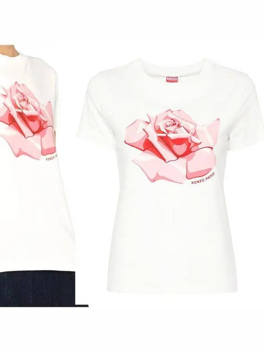 Rose Classic Cotton Short Sleeve T-Shirt White - KENZO - BALAAN 2