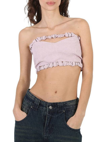 Ganni Ladies Light Lilac Hemp Strapless Crop Top, Brand Size 38 (US Size 4) - GANNI - BALAAN 1