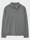 Layered V neck polo knit gray - NOIRER - BALAAN 3