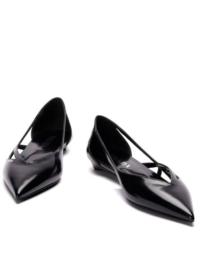 Cut out Brushed Leather Ballerina Black - PRADA - BALAAN 4