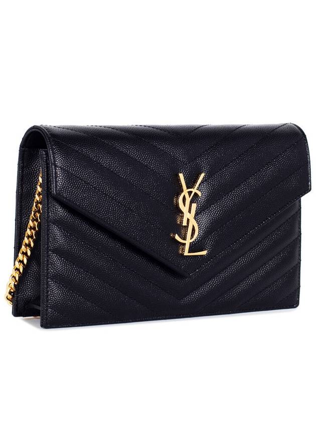 Cassandre Matelasse Envelope Chain Cross Bag In Grain De Poudre Embossed Leather Black - SAINT LAURENT - BALAAN 3