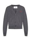 Red Heart Logo Merino Wool Cardigan Heather Grey - AMI - BALAAN 3