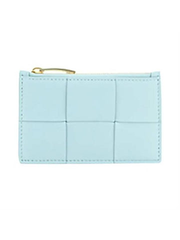 Zip-Up Calfskin Card Wallet Blue - BOTTEGA VENETA - BALAAN 1