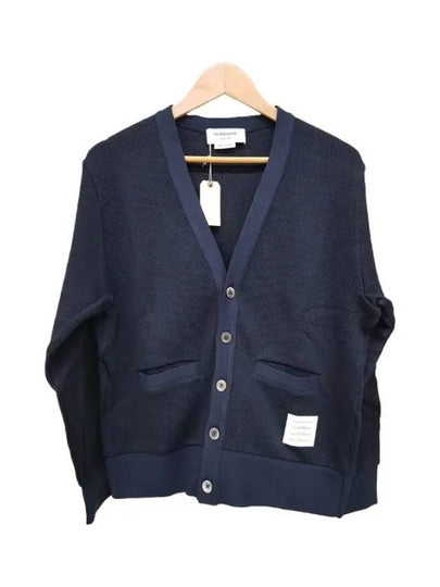 4 Bar V-neck Knit Cotton Cardigan Navy - THOM BROWNE - BALAAN 2