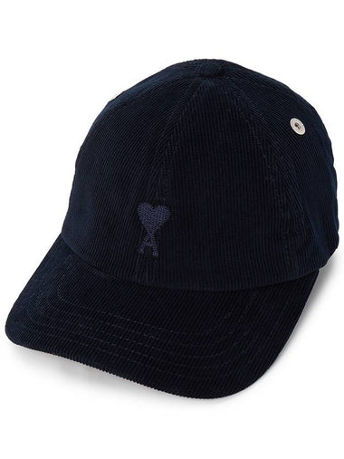 De Coeur Tone-On-Tone Embroidery Corduroy Ball Cap Navy - AMI - BALAAN 1