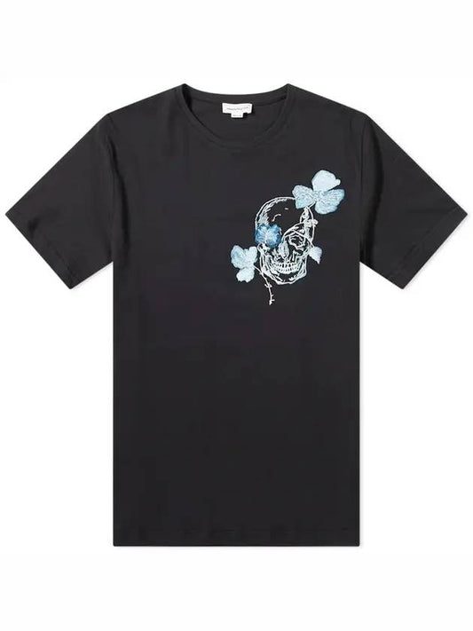 Skull Flower Short Sleeve T-Shirt Black - ALEXANDER MCQUEEN - BALAAN 1