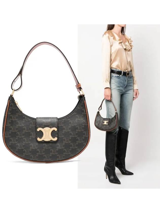 Ava Triomphe Shoulder Bag Canvas Calfskin Tan Brown - CELINE - BALAAN 2