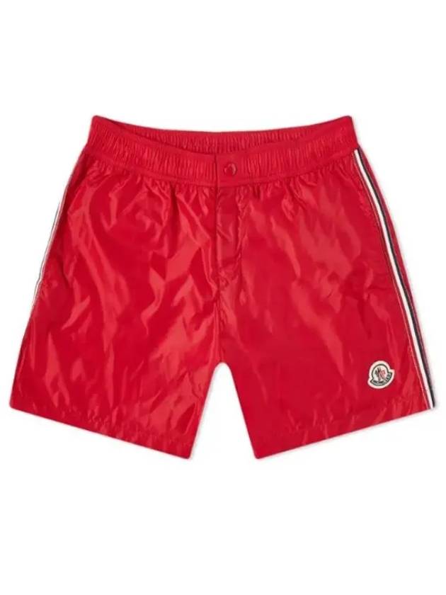 Men's Logo Patch Three Stripes Lining Swim Shorts Red - MONCLER - BALAAN.